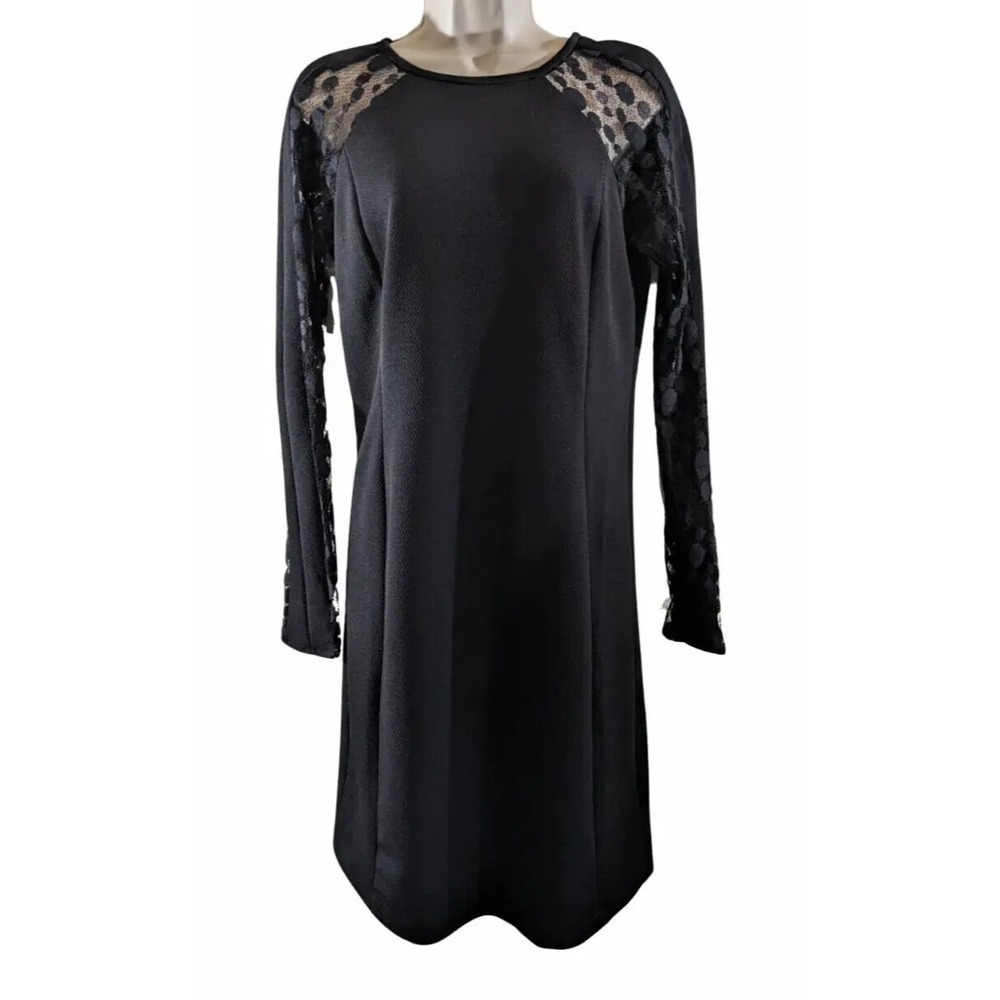 Philosophy Sheath Dress Womens Size 6 Black Knee Length Long Lace Sleeves